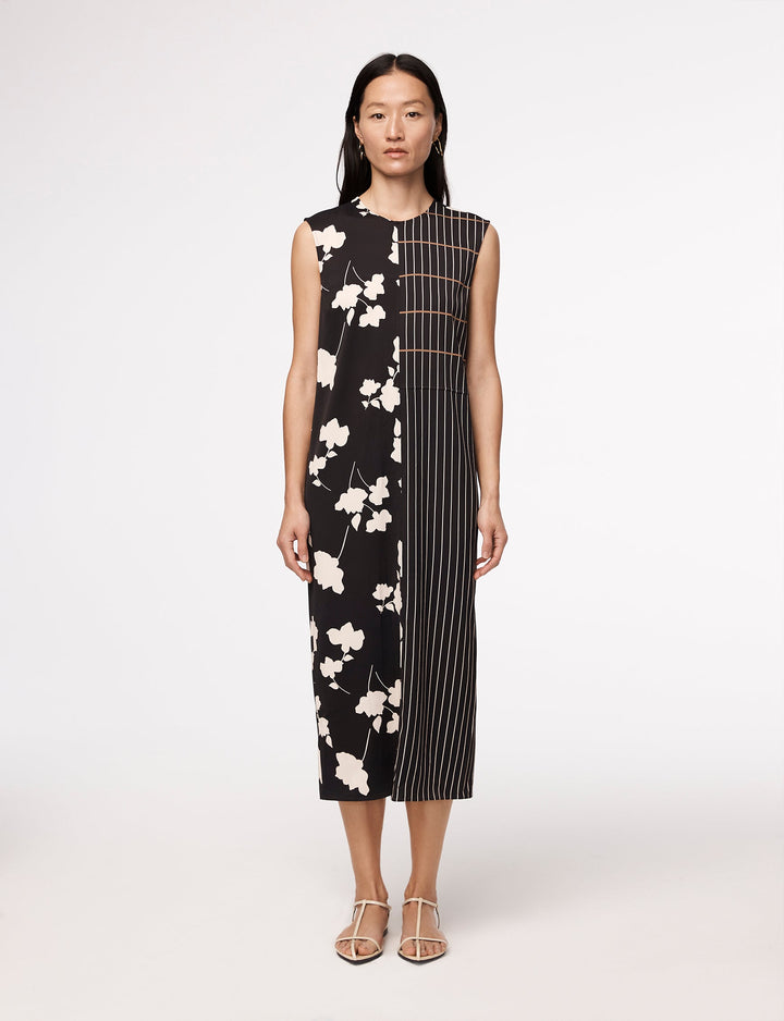 Pinstripe Floral Sleeveless Dress