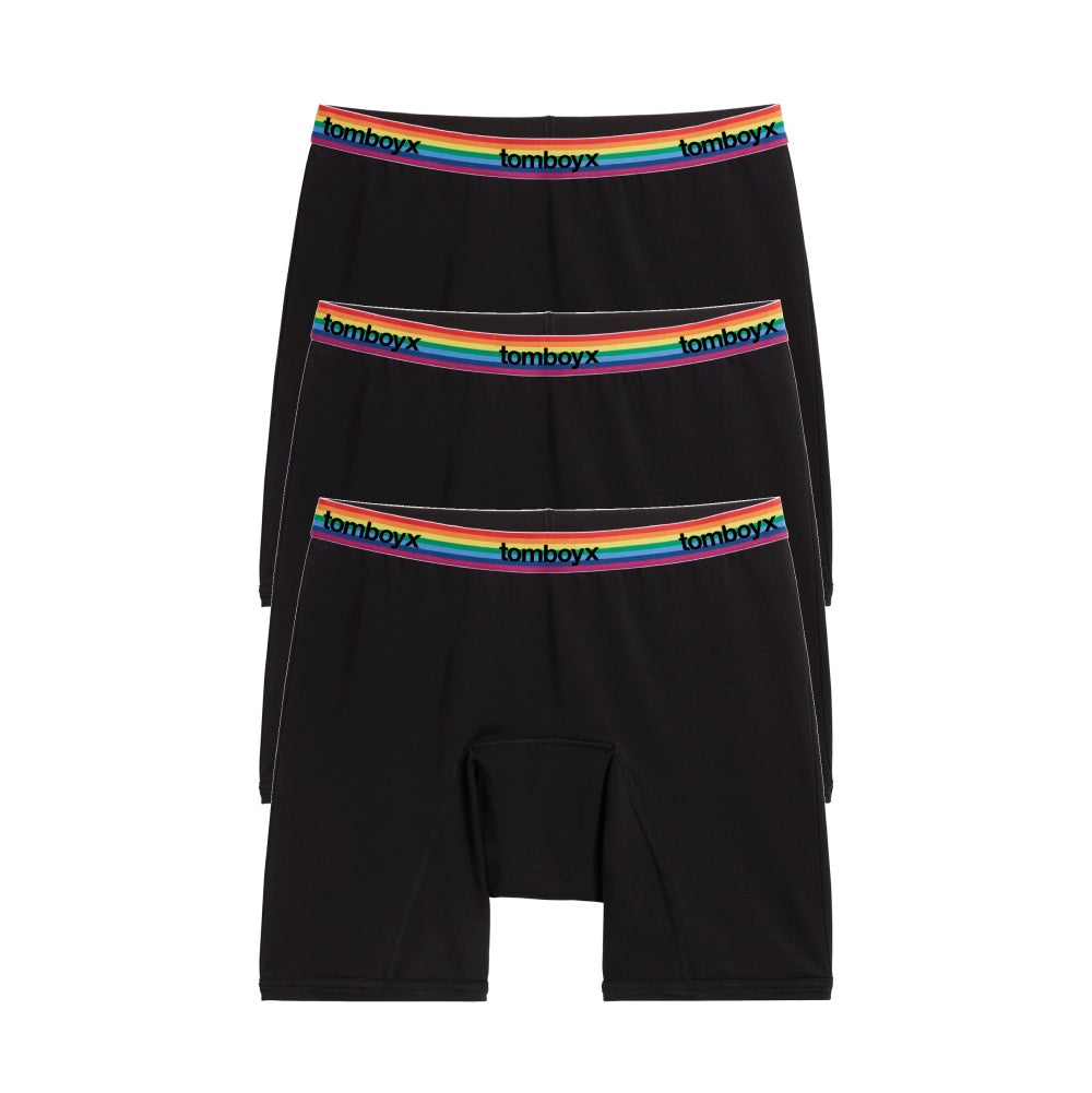First Line Period 9" Boxer Briefs 3-Pack - Black Rainbow Logo