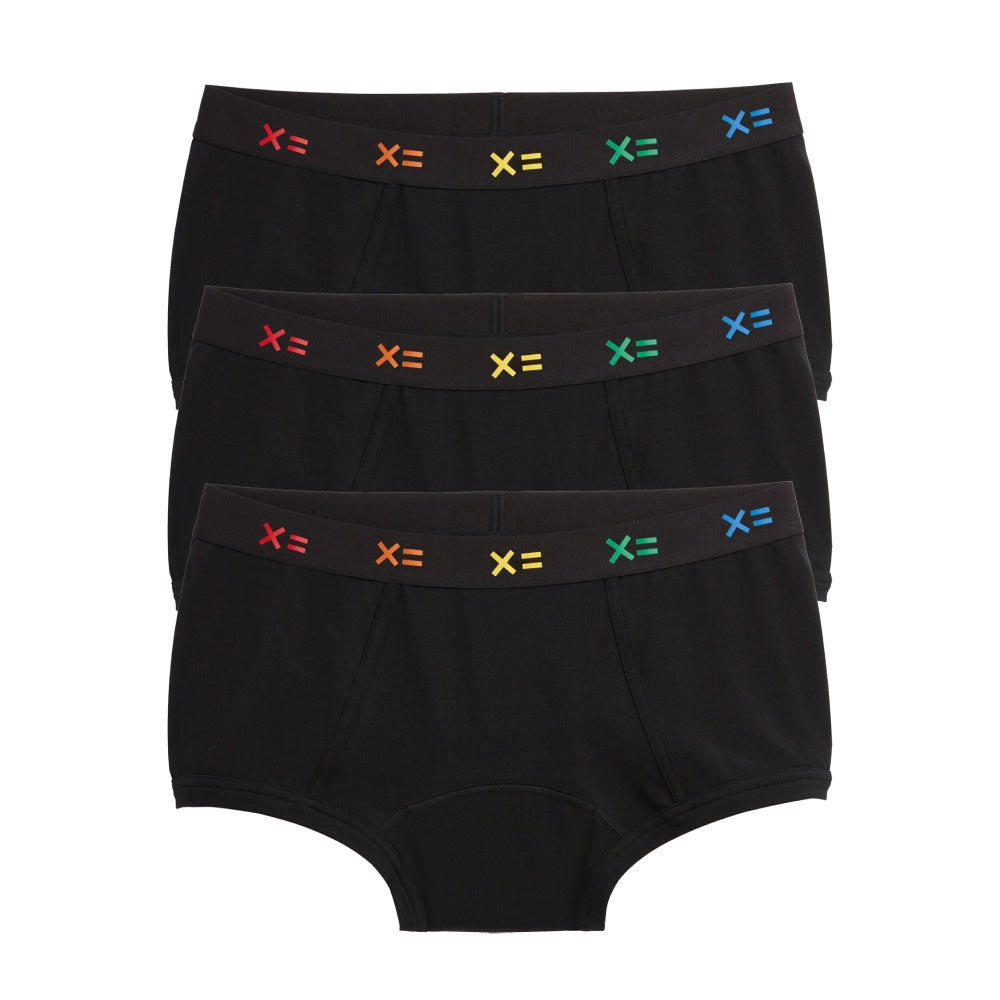 First Line Period Boy Shorts 3-Pack - Black X= Rainbow
