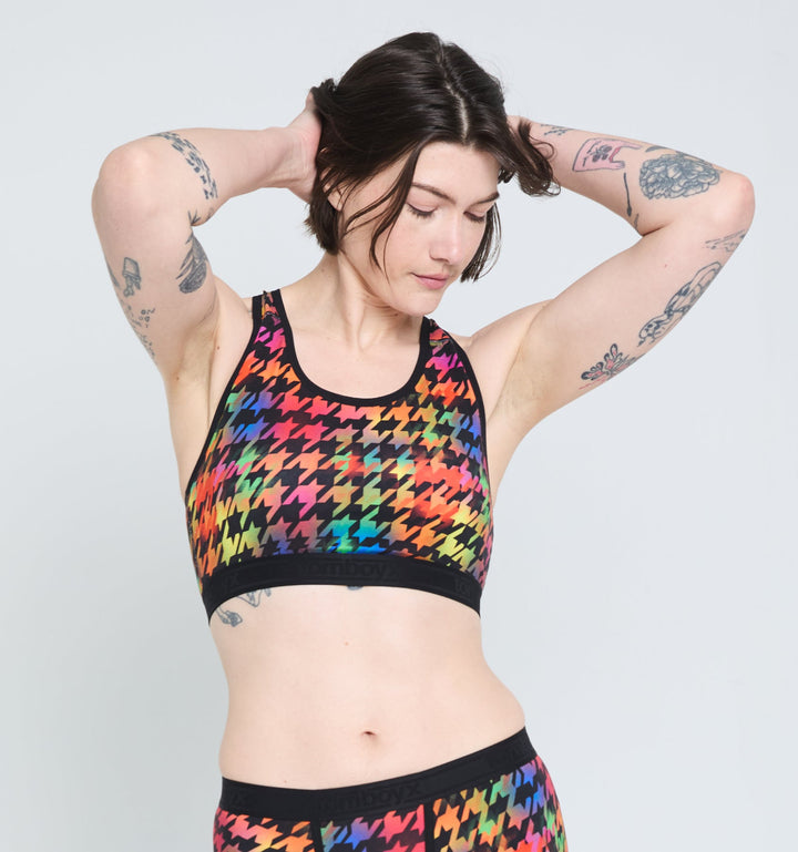 Racerback Soft Bra - Rainbow Houndstooth