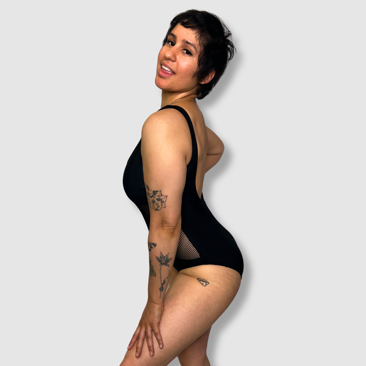 the 'black + mesh' one-piece