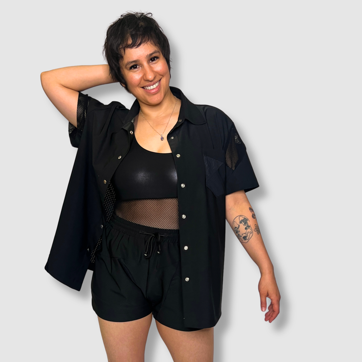 the 'black + mesh' short sleeve button-down