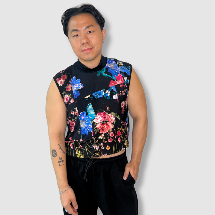 black florals 'all-over reroll' cropped tank top *NEW RELEASE*