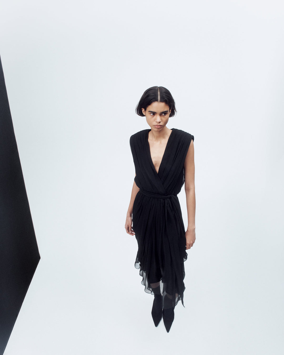 Silk Chiffon Gathered Dress