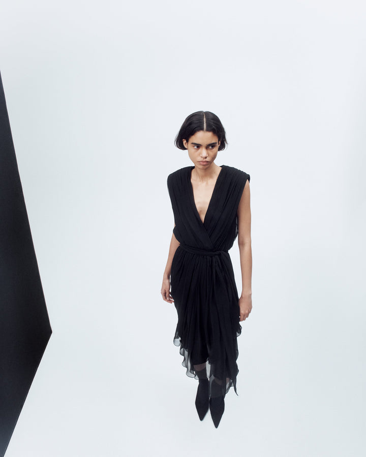 Silk Chiffon Gathered Dress