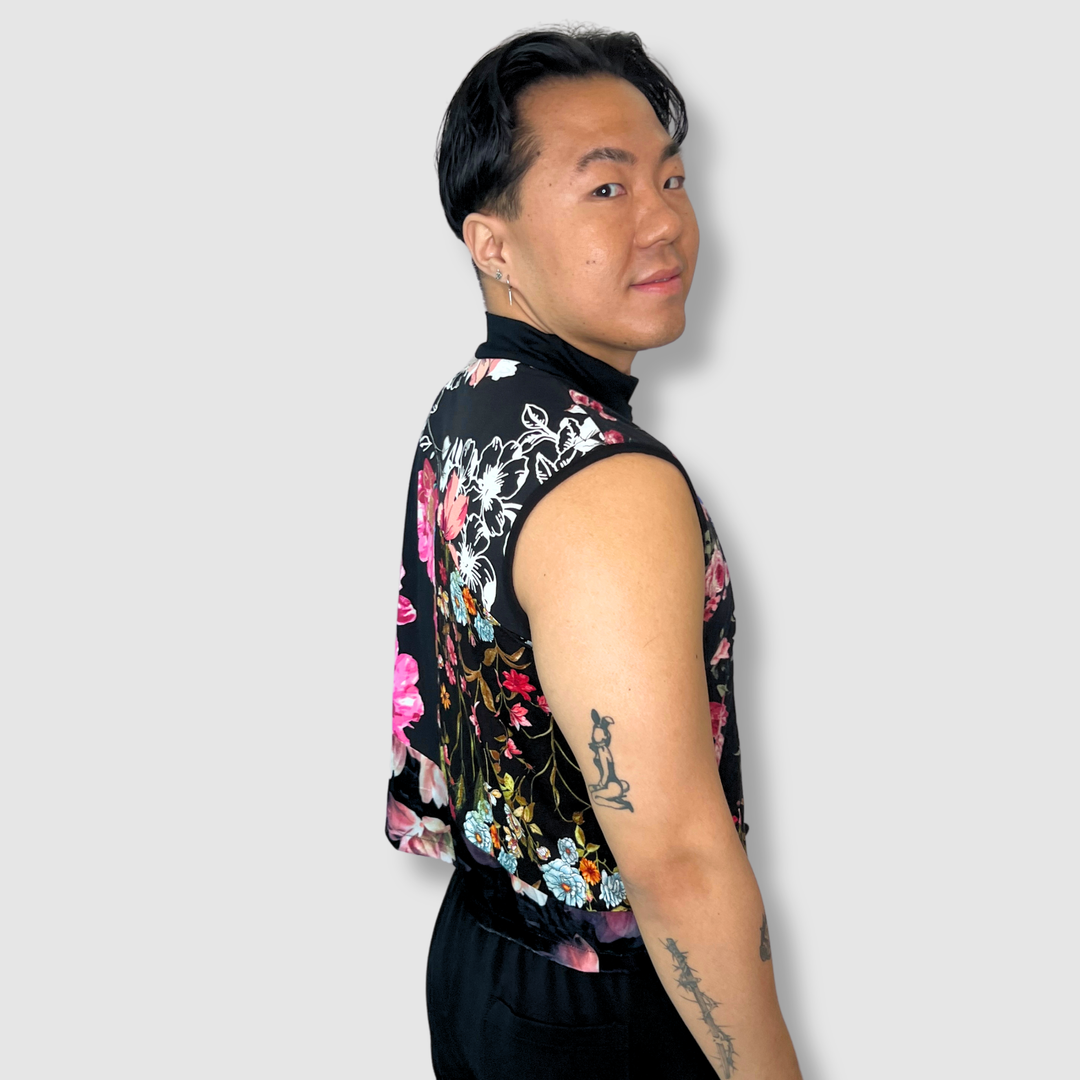 black florals 'all-over reroll' cropped tank top *NEW RELEASE*
