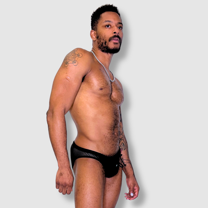 the 'black + mesh' swim brief