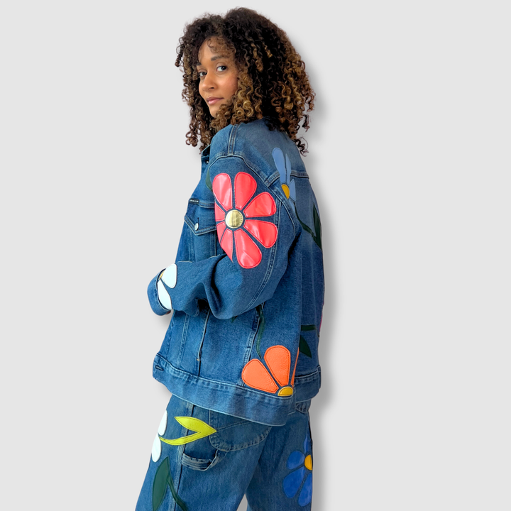 denim 'leather daisies' jacket