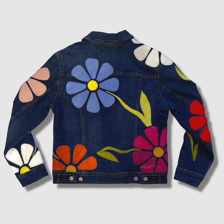 denim 'leather daisies' jacket