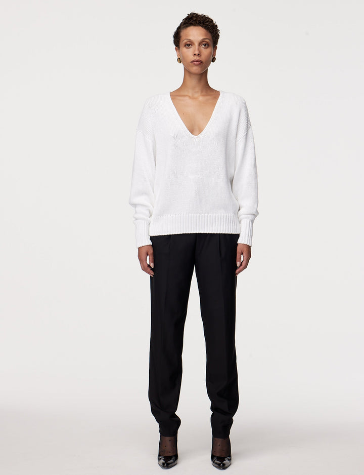 Draped Knit V-Neck Sweater