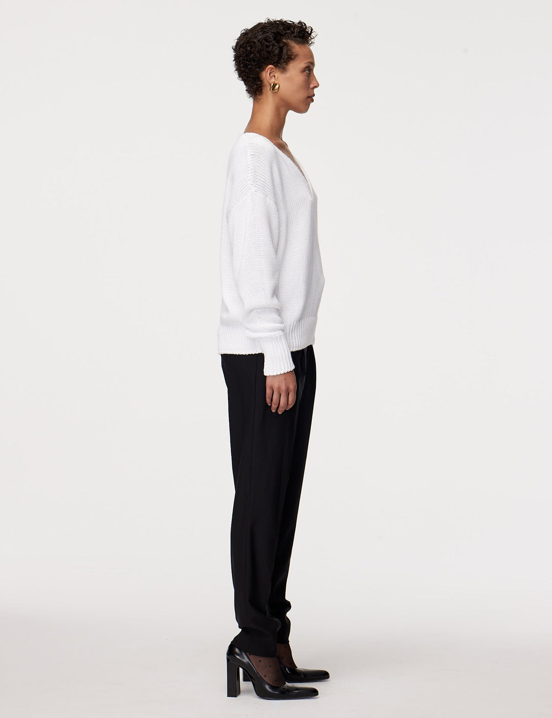Draped Knit V-Neck Sweater