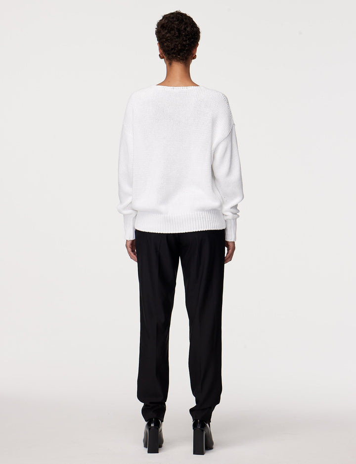 Draped Knit V-Neck Sweater