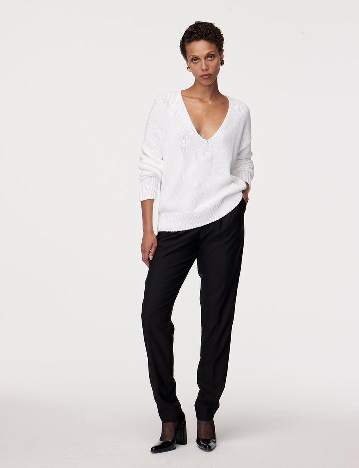Draped Knit V-Neck Sweater