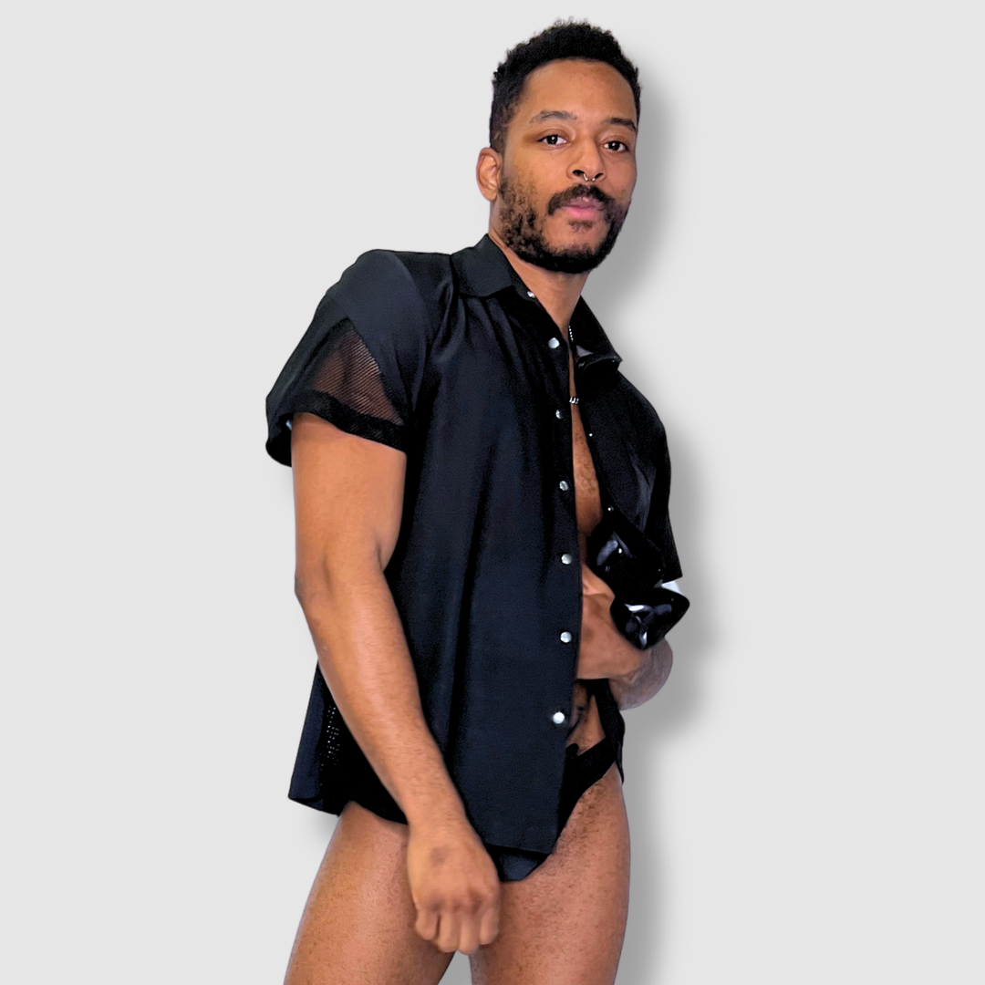 the 'black + mesh' short sleeve button-down