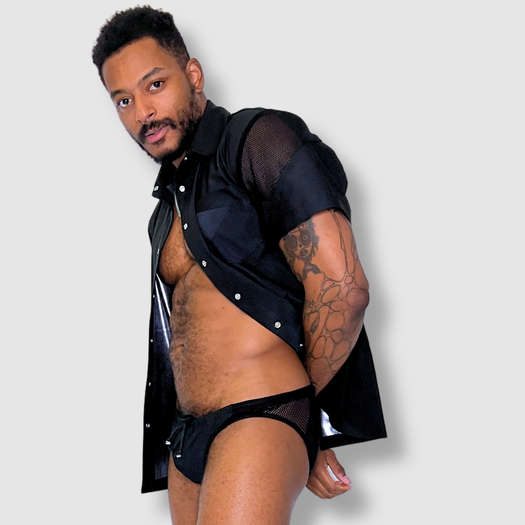 the 'black + mesh' short sleeve button-down
