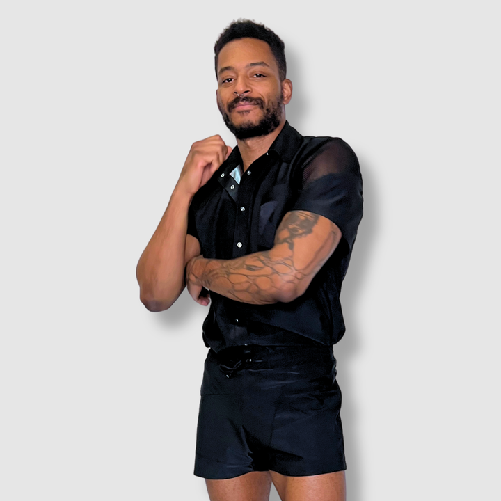 the 'black + mesh' short sleeve button-down