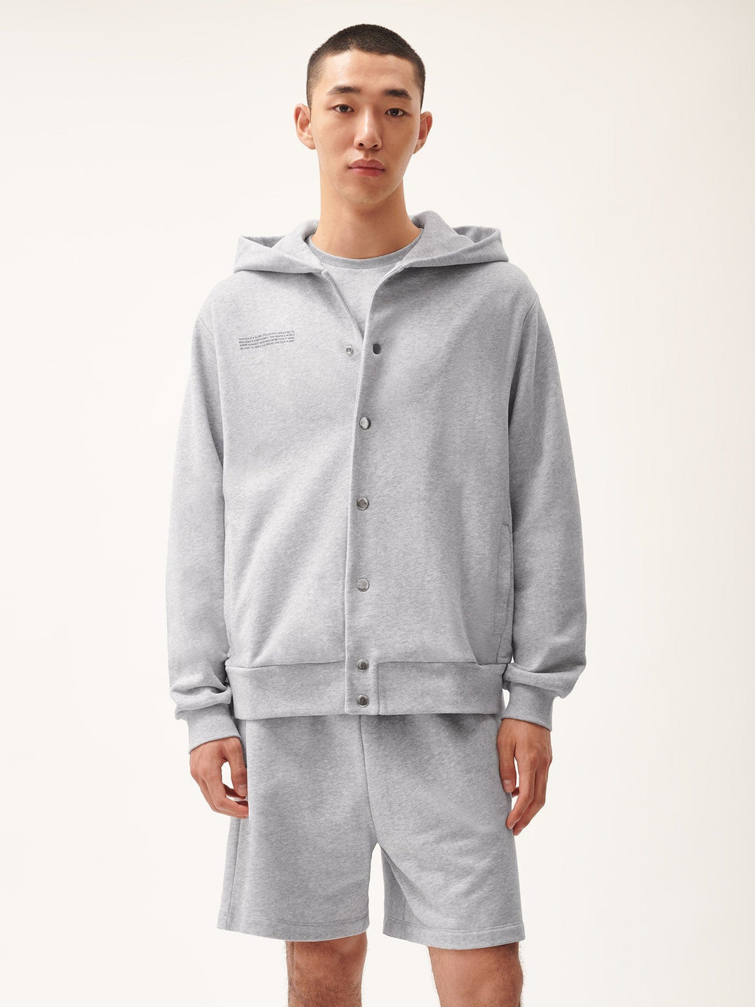Mens 365 Midweight Snap Button Hoodie—grey marl