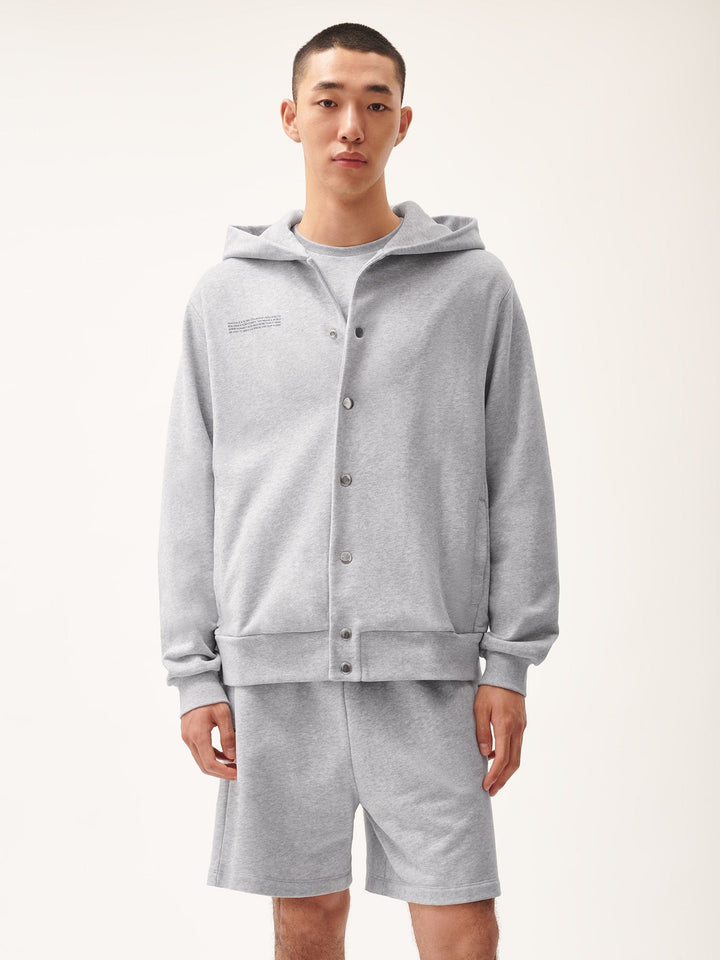 Mens 365 Midweight Snap Button Hoodie—grey marl