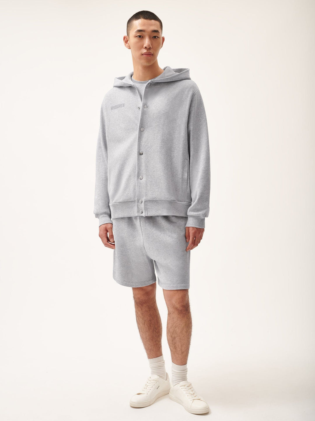 Mens 365 Midweight Snap Button Hoodie—grey marl