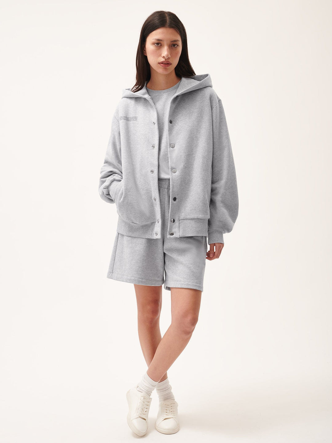 Womens 365 Midweight Snap Button Hoodie—grey marl