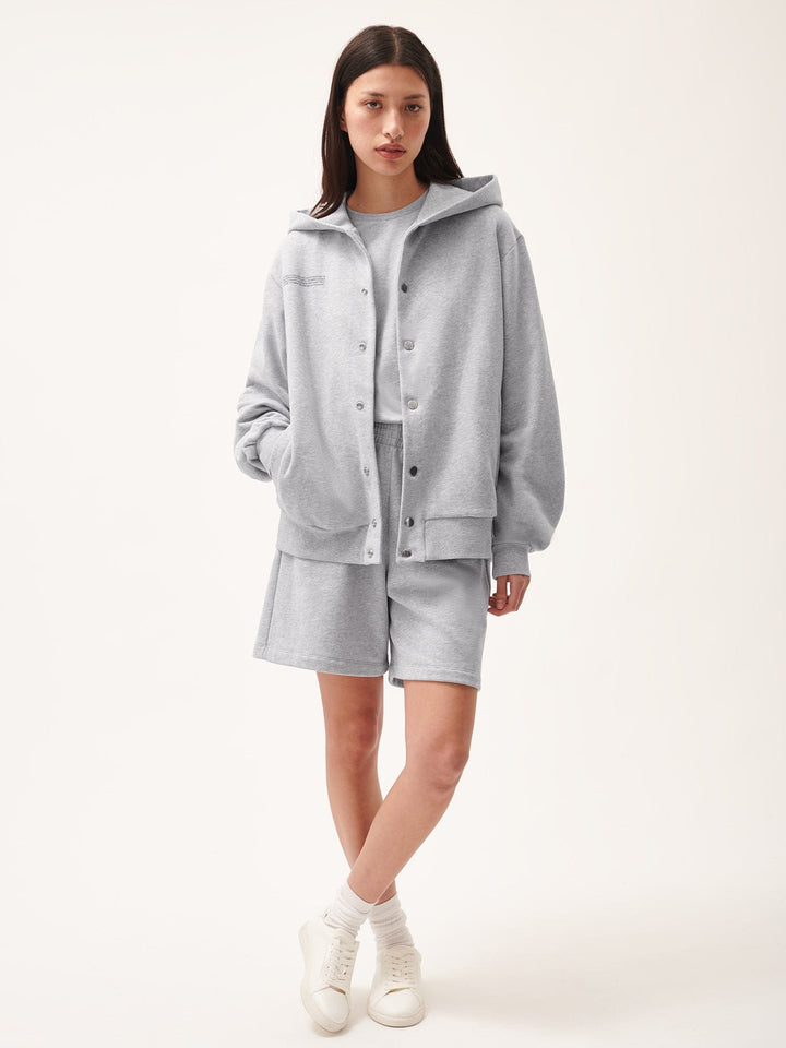 Womens 365 Midweight Snap Button Hoodie—grey marl