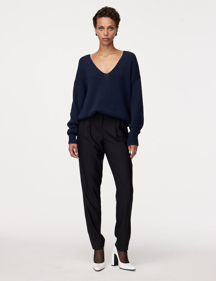 Draped Knit V-Neck Sweater