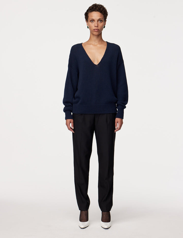 Draped Knit V-Neck Sweater
