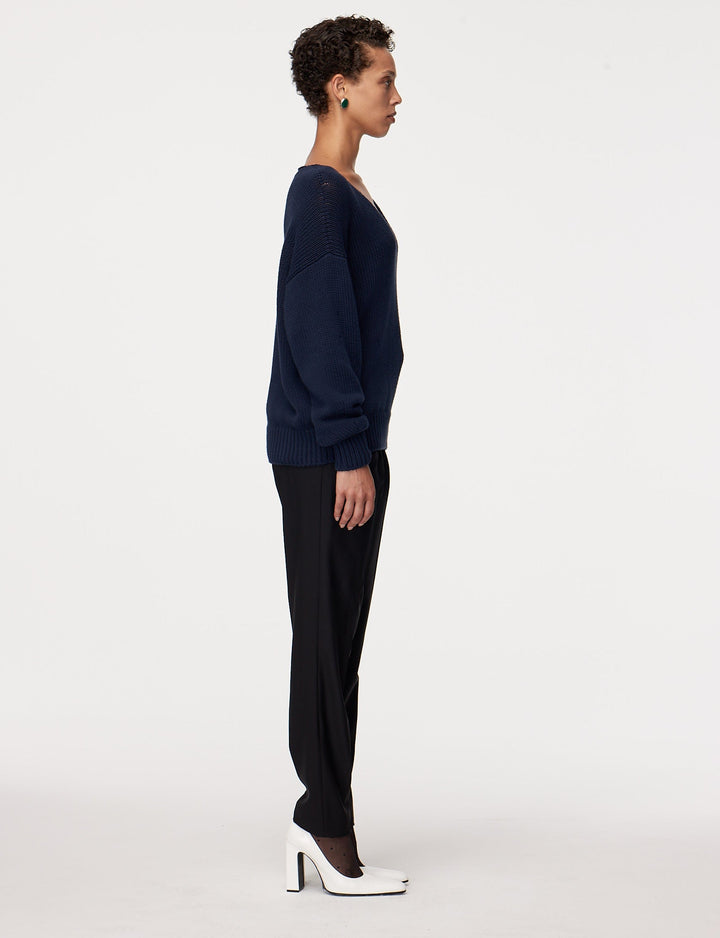 Draped Knit V-Neck Sweater