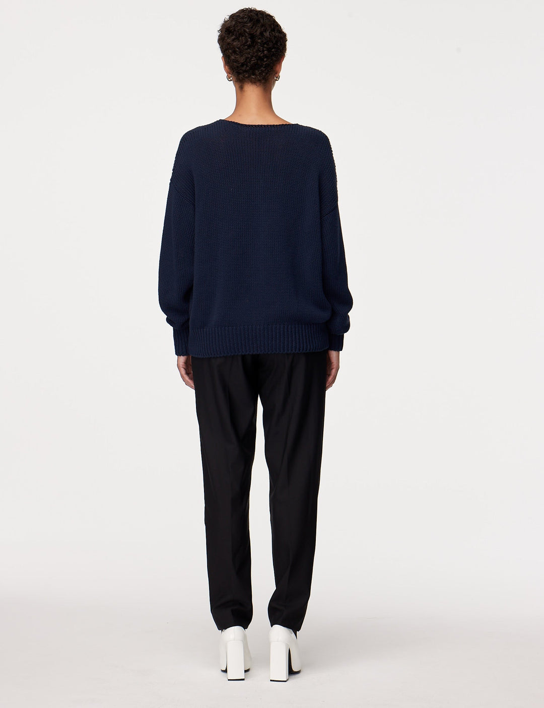 Draped Knit V-Neck Sweater