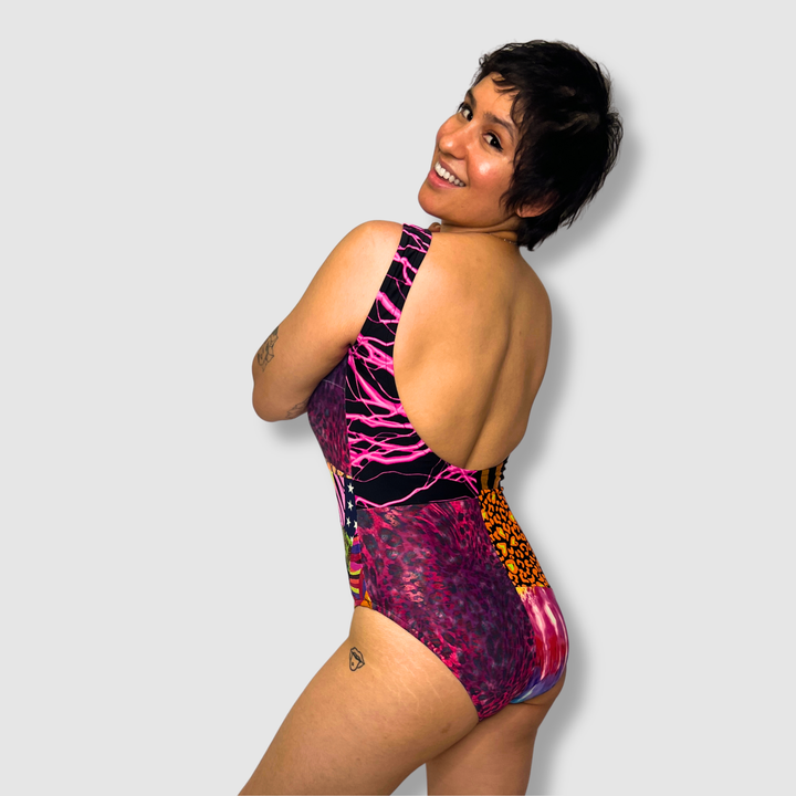 the 'mixed print' one-piece
