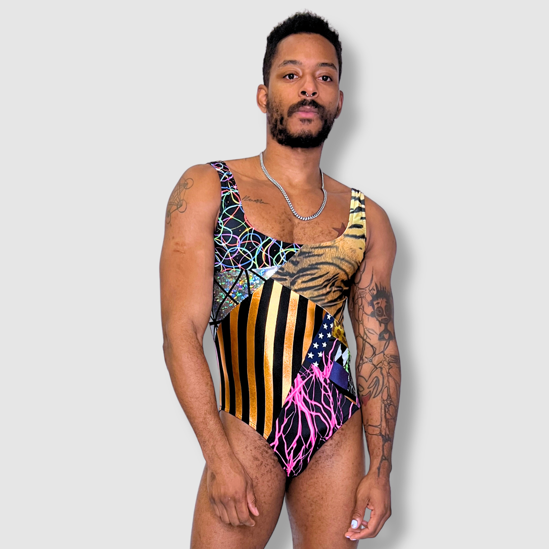 the 'mixed print' one-piece