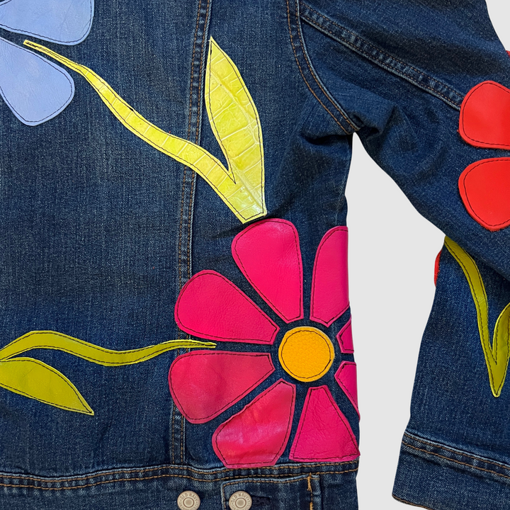 denim 'leather daisies' jacket