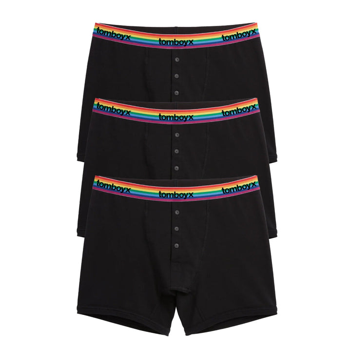 6" Fly Boxer Briefs 3-Pack - Cotton Black Rainbow Logo