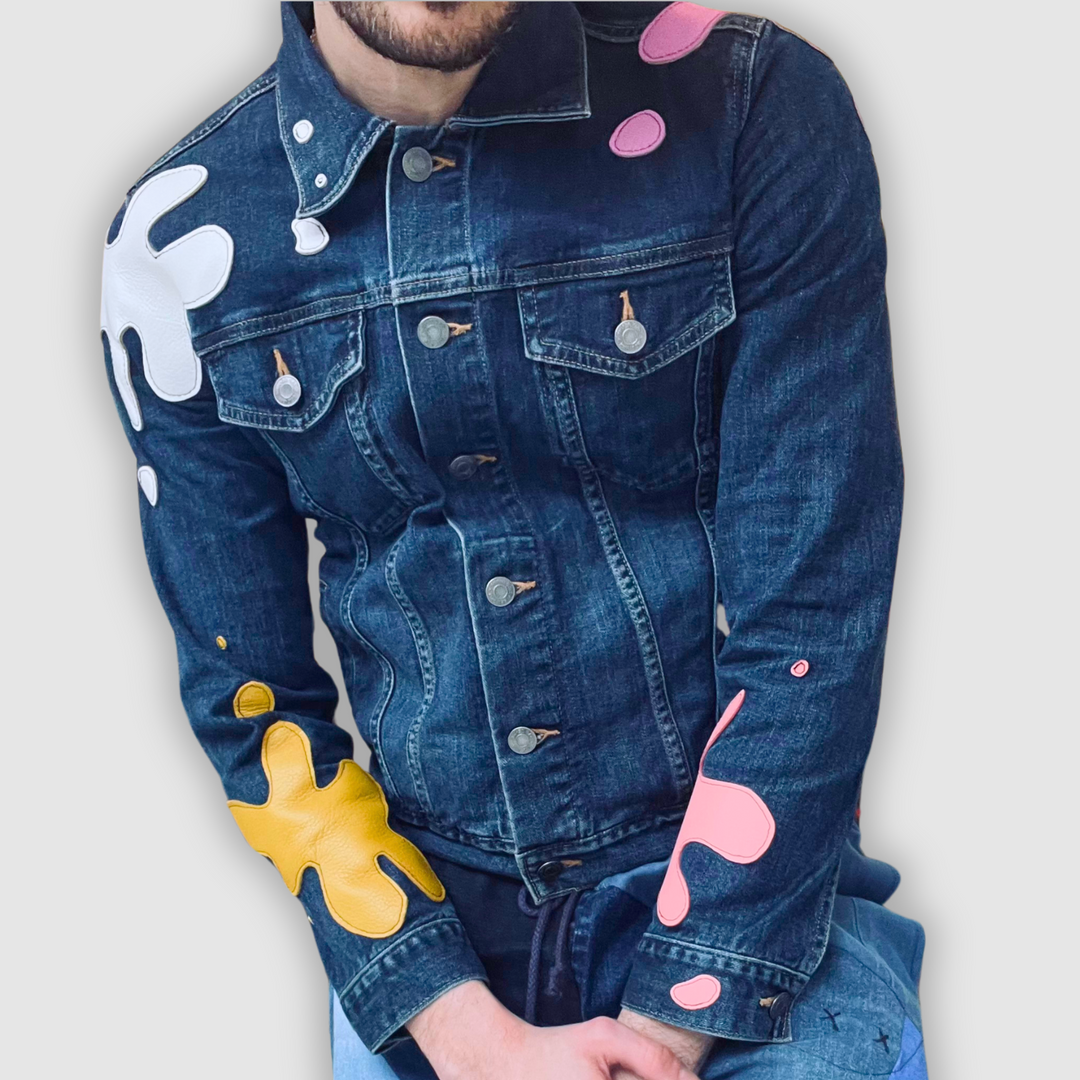 denim 'paint splat' jacket
