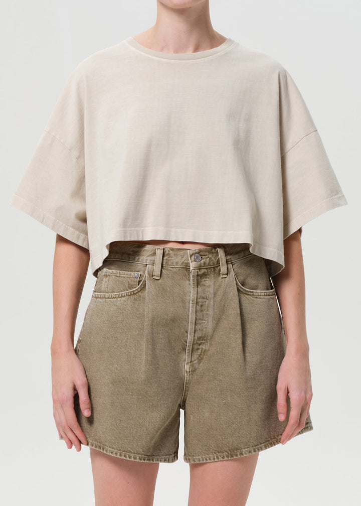 Arli Oversized Cropped Tee in Brown Rice
