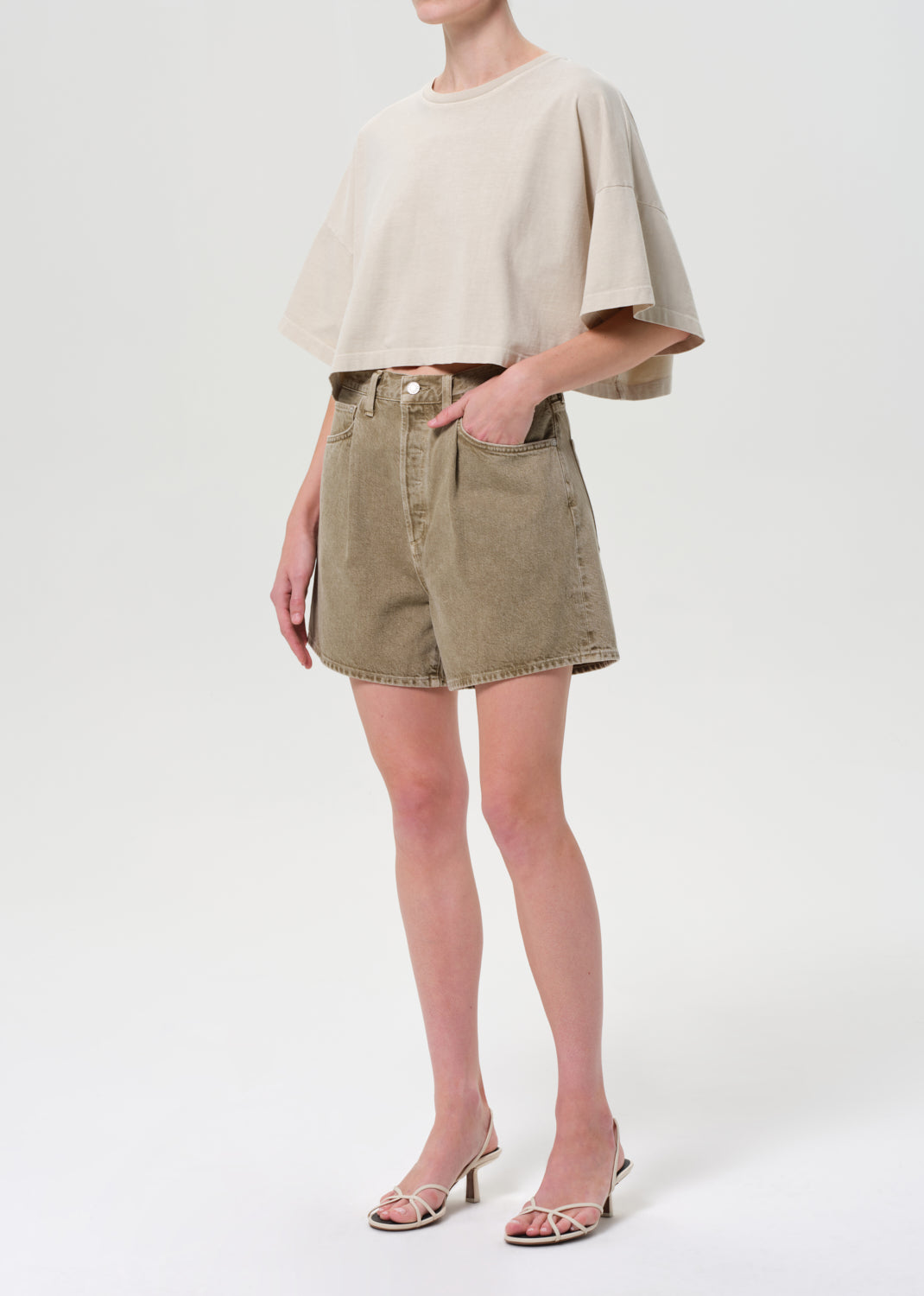 Arli Oversized Cropped Tee in Brown Rice