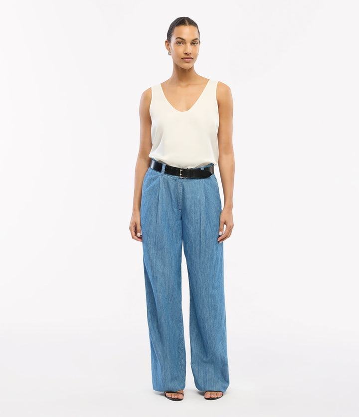 Chambray Relaxed Wide Leg Pant