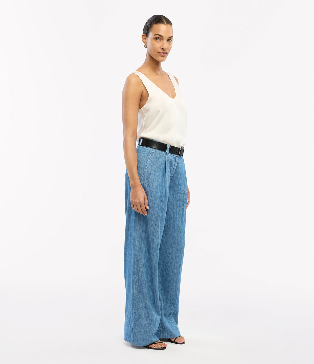 Chambray Relaxed Wide Leg Pant