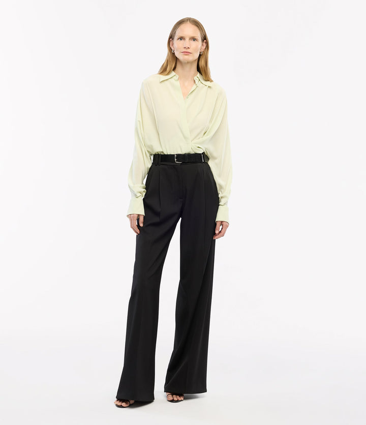 Silk Pleated Wrap Shirt