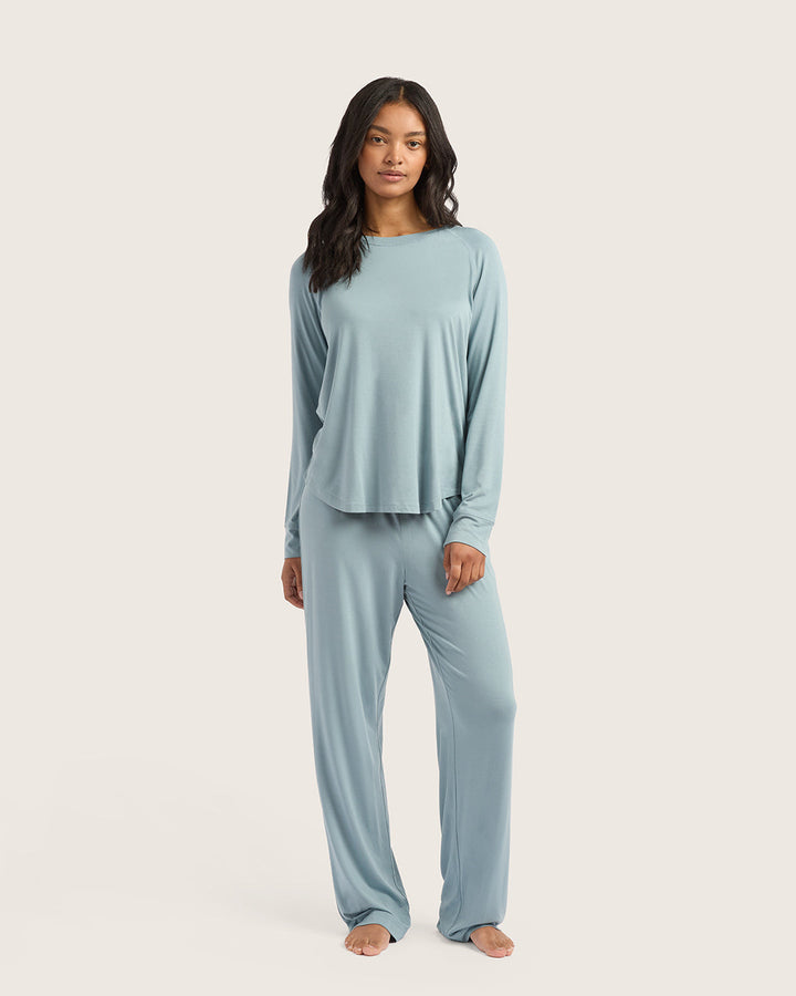 Goodnight Raglan Sleep Top - Mineral Blue