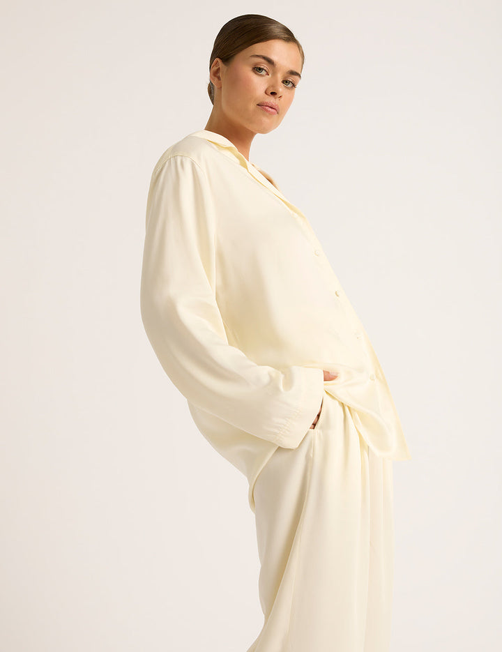 Vegan Silk Long Sleeve Shirt - Pearl