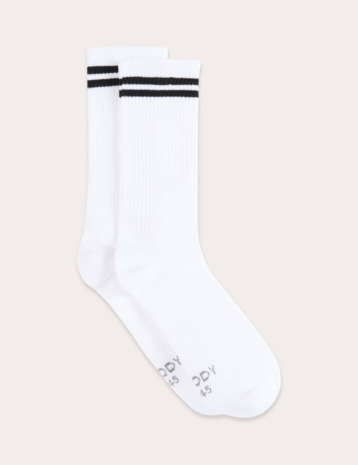 Striped Cushioned Crew Socks - White/Black