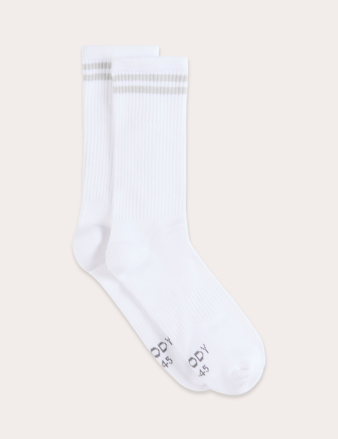 Striped Cushioned Crew Socks - White/Grey