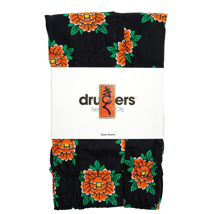 Organic Cotton Kiku Punk Flower Boxer Short - Black