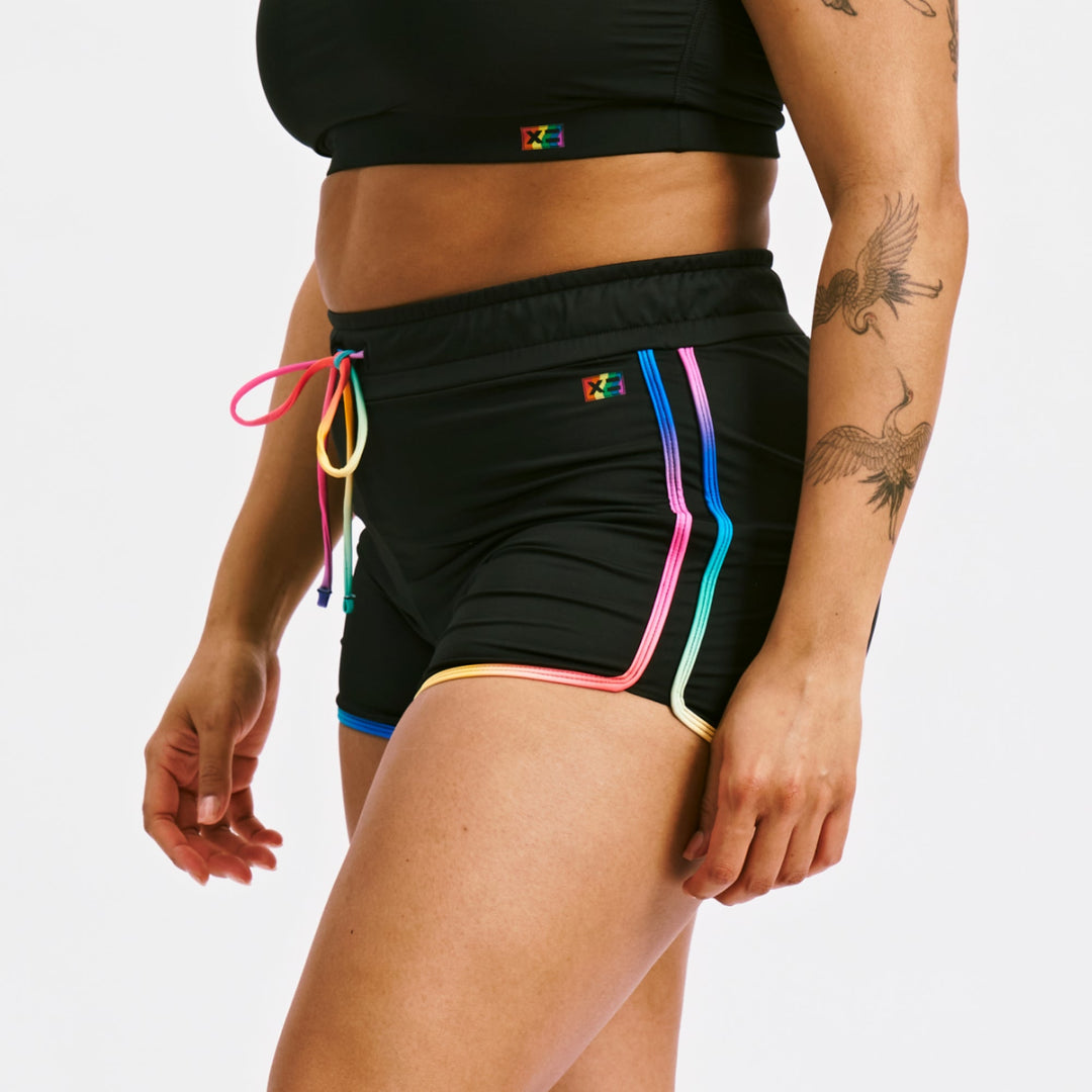 Swim High Waisted Boy Short - Black Rainbow Ombre