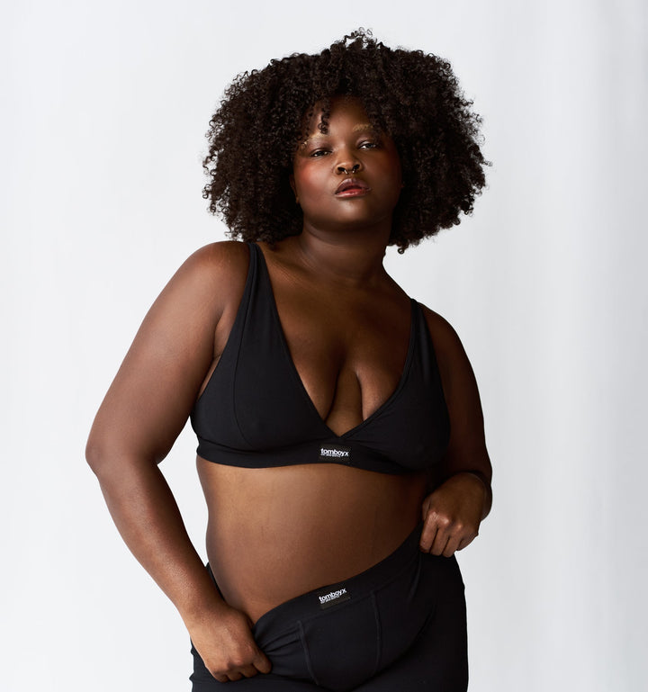 Bamboo Rib Plunge Bra - Black