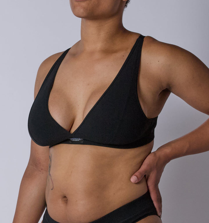 Bamboo Rib Plunge Bra - Black