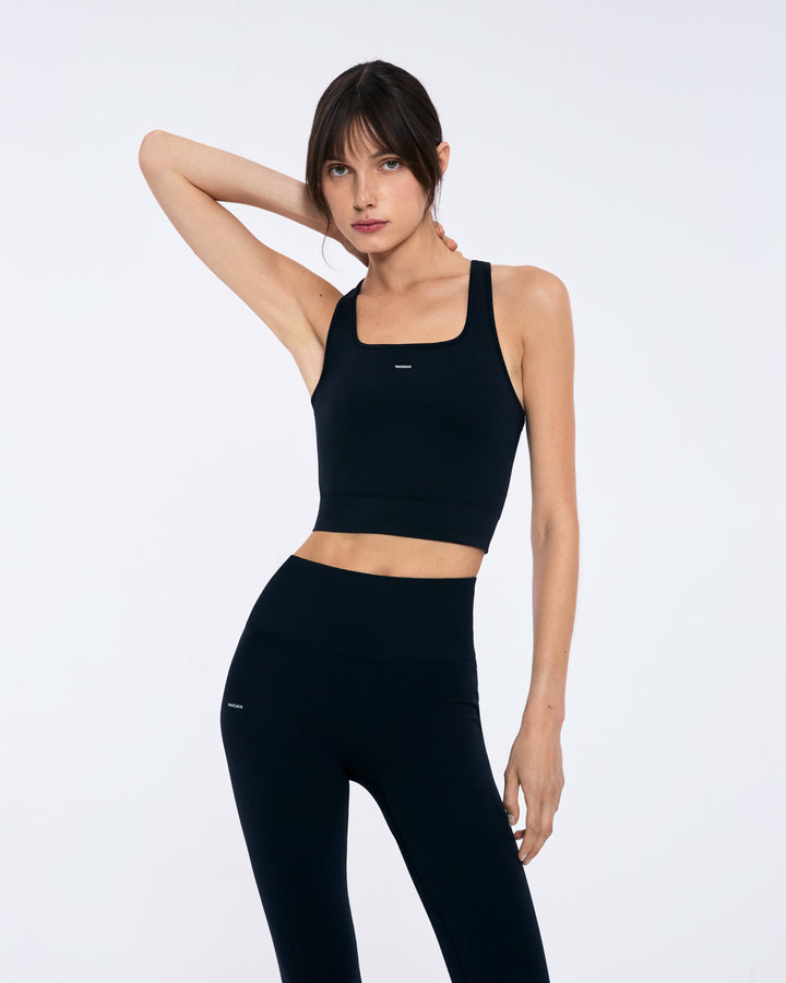 Womens 99% Bio-Based Compressive Ribbed Tank Top—Black