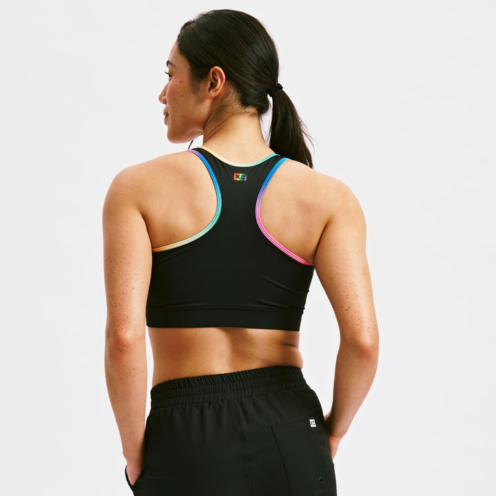 Swim Racerback Zip Compression Top - Black Rainbow Ombre
