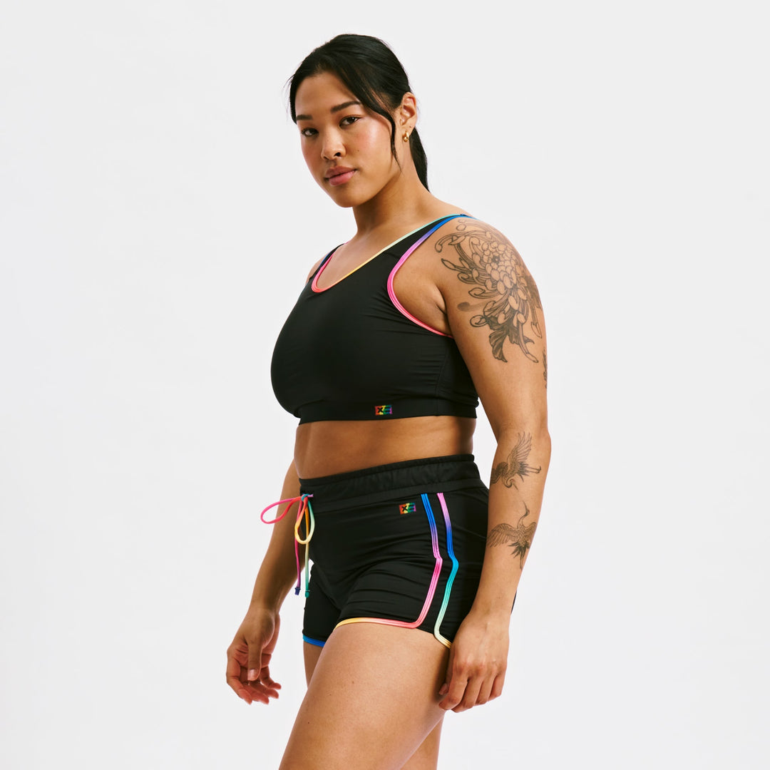 Swim Sport Compression Top - Black Rainbow Ombre